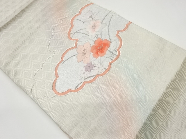 JAPANESE KIMONO / VINTAGE NAGOYA OBI / SAGANISHIKI / EMBROIDERY / FLOWER & CLOUD